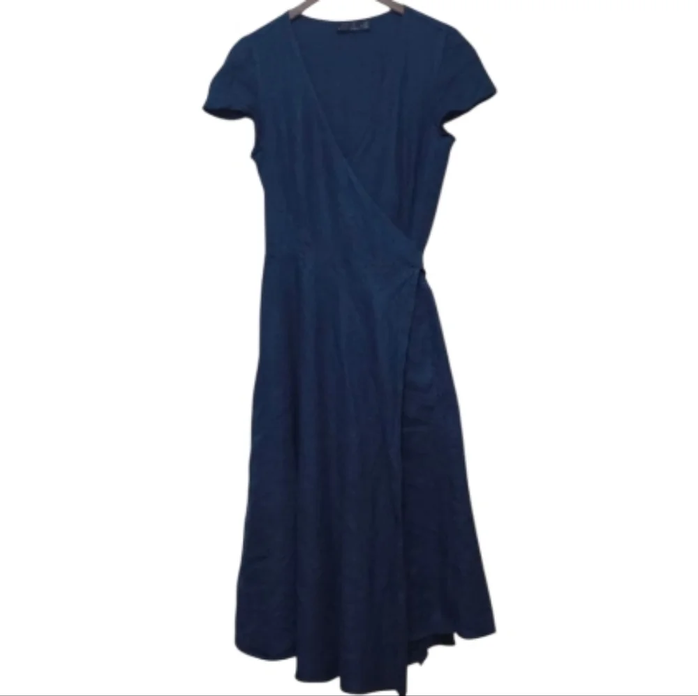 Polo Ralph Lauren Linen Blue Wrap Midi Dress - Picture 1 of 3